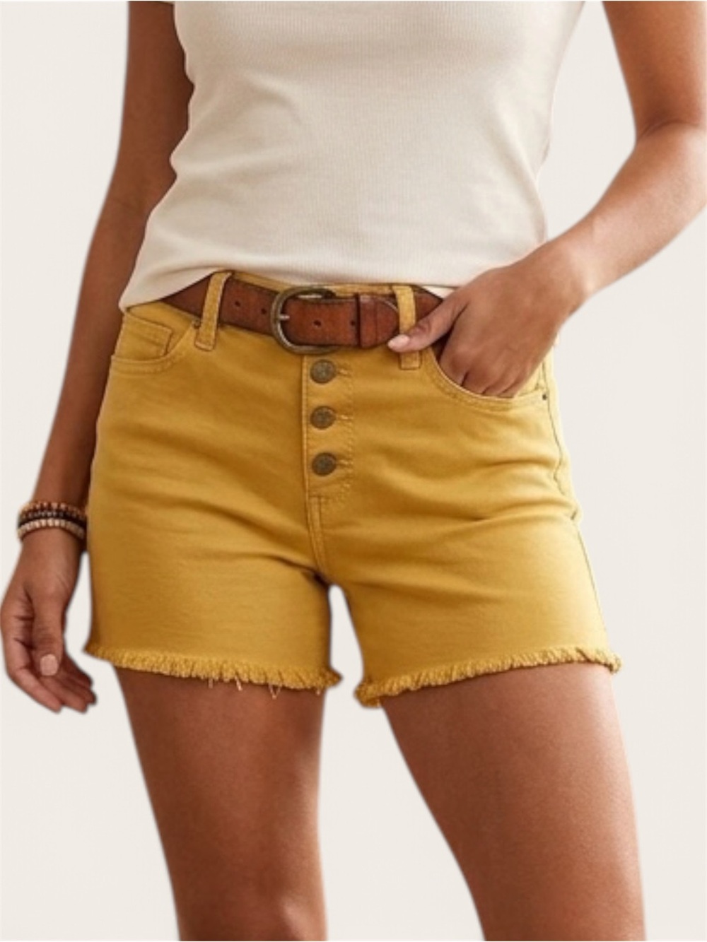 Universal Thread Mustard Yellow High-Rise Button-Fly Jean Shorts